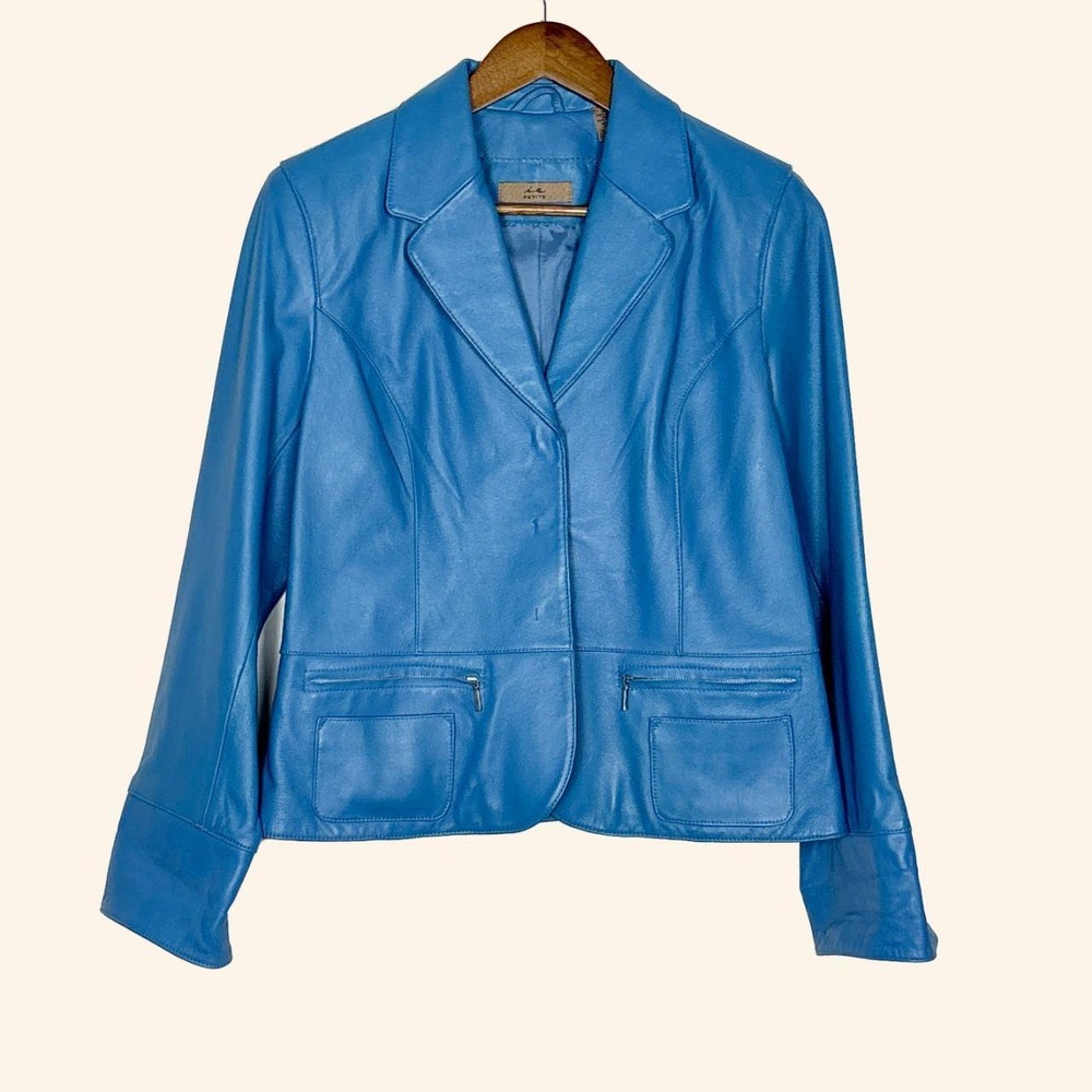i.e. Petite Blue Genuine Leather Blazer Jacket